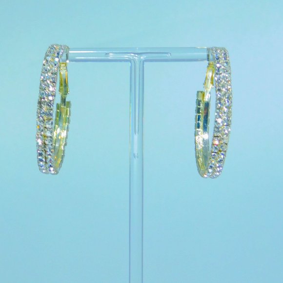Rhinestone & Gold Crystal Hoop Earrings NEW! - Picture 1 of 7